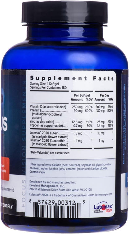 Focus Select AREDS2 Based Eye Vitamin-Mineral Supplement – 360 Softgels (180-Day Supply)
