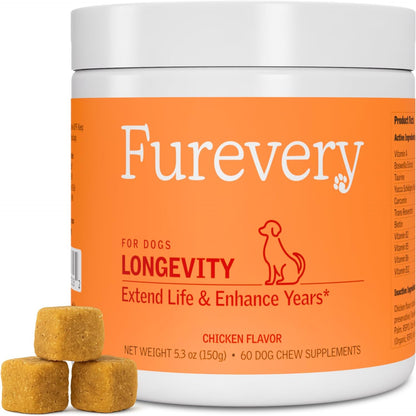 Furevery 11-in-1 Dog Multivitamin Chews – Chicken Flavour, Supports Immune, Joint, Coat, Heart & Energy – 60 Chews