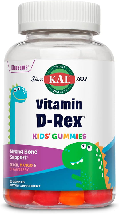 KAL Vitamin D-Rex – Vitamin D3 Gummies for Children – Peach, Mango & Strawberry Flavours – 1000 IU (60 Gummies)