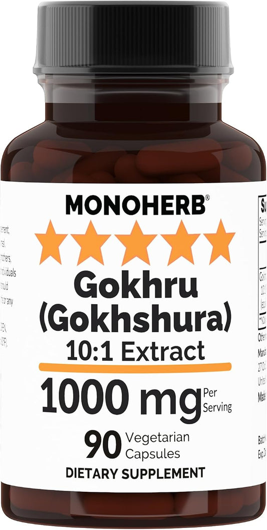 Gokhru (Gokshura) 10:1 Extract - 1000 mg per Serving - 90 Capsules