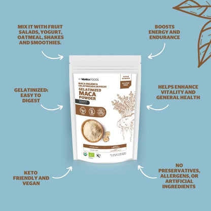 WANKA FOODS Organic Gelatinised Maca Powder, 8 oz (227 g)