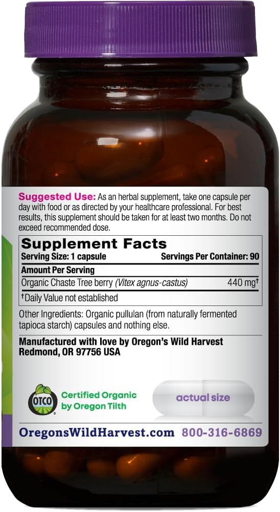Oregon's Wild Harvest Organic Vitex Capsules, GM-Free Herbal Food Supplement, 90 Capsules - görsel 2