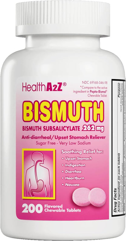 HealthA2Z® Bismuth | Bismuth Subsalicylate 262mg | Multi-Symptom Relief | (50 Count (Pack of 1))