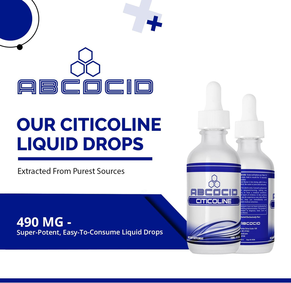ABCOCID Citicoline Liquid Drops 490 mg, 4 oz (240 Servings) - Non-GMO, GMP Certified, Made in USA - görsel 2