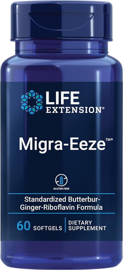 Life Extension Migra-Eeze - Butterbur Root Extract with Riboflavin & Ginger - 60 Softgels