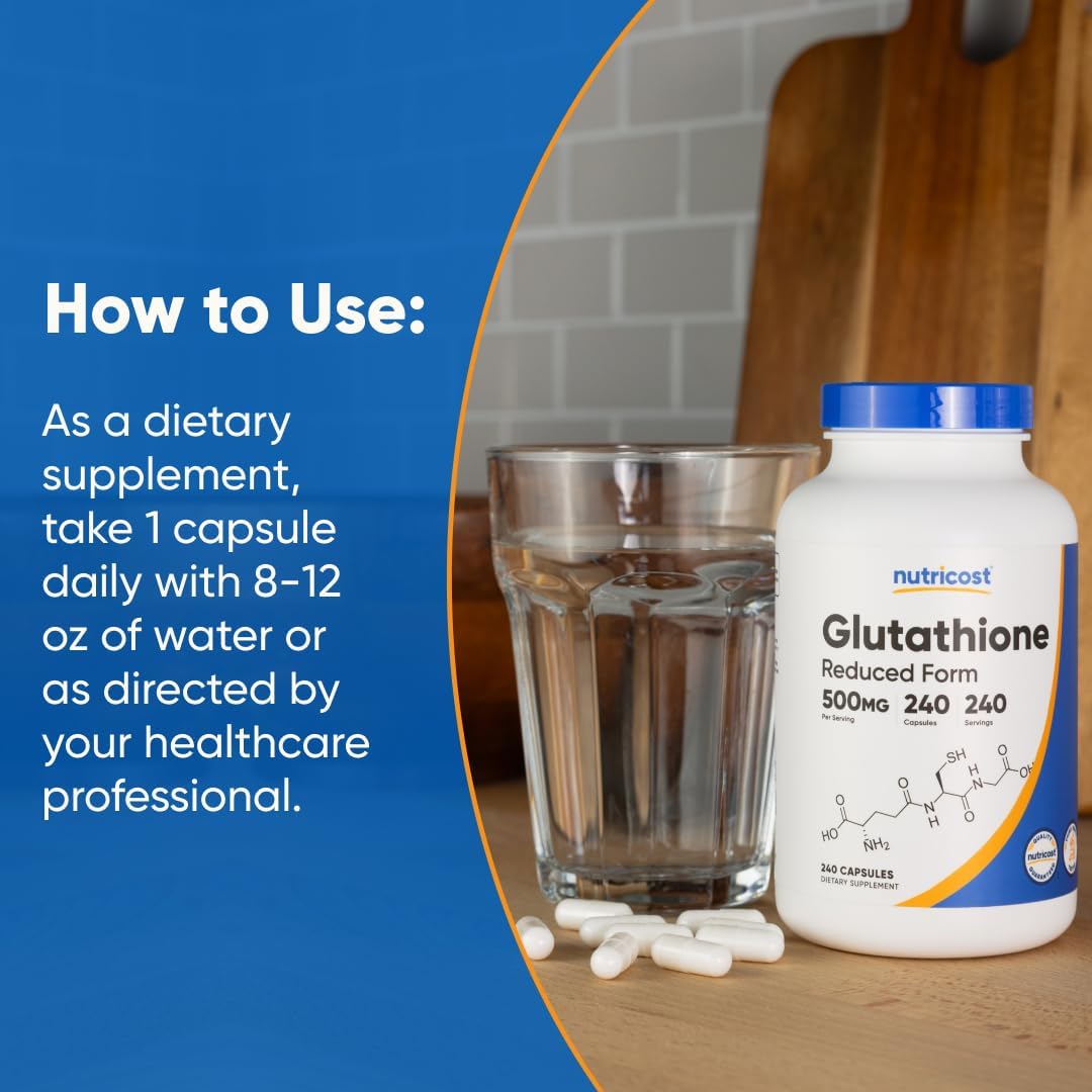 Nutricost Glutathione Capsules 500mg, 240 Capsules - görsel 7