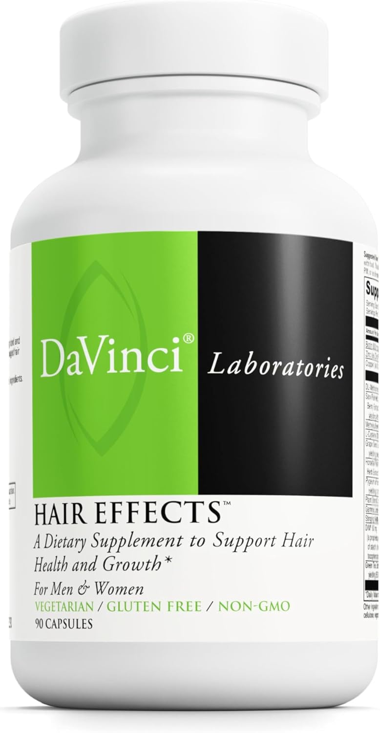 DAVINCI Labs Hair Effects – Biotin Supplement for Healthy Hair Growth & Skin – with Zinc, Saw Palmetto, Grape Seed Extract – Gluten-Free – 90 Vegetarian Capsules - görsel 1