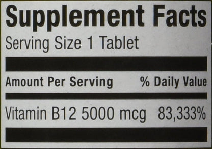 Spring Valley Vitamin B-12 5000 mcg Sublingual, Cherry Flavour, 60 Microlozenges