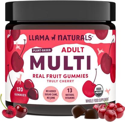 Llama Naturals Women’s Multivitamin – Organic Real Fruit Gummies, Vegan, No Added Sugar, Strawberry, 120 Gummies