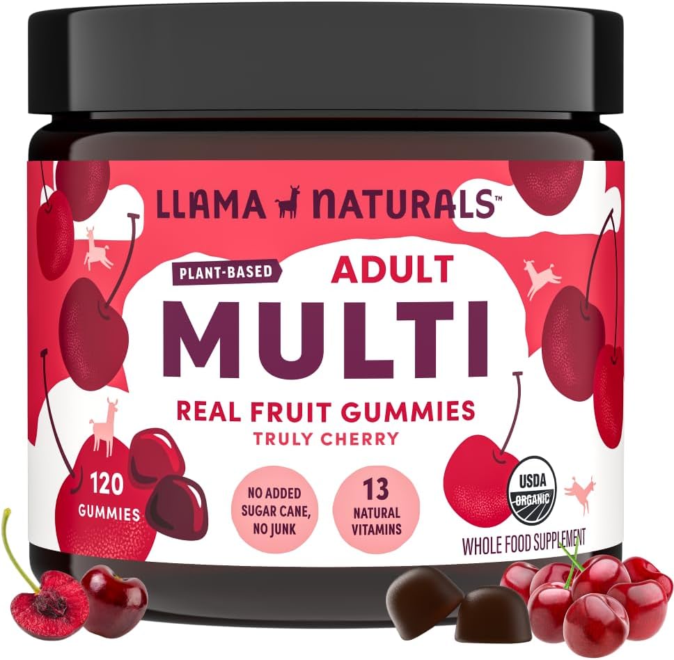 Llama Naturals Women's Multivitamin Gummies - Organic Real Fruit, Cherry, 120 Count - görsel 6