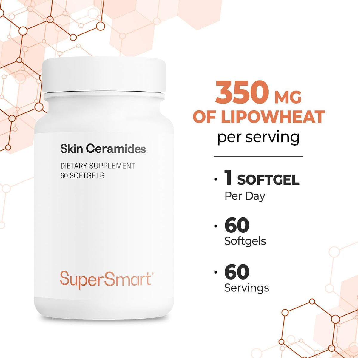 SuperSmart Skin Ceramides (Patented) - with Wheat Ceramides, Zinc - LipoWheat Phytoceramides Supplement - Skin Hydration and Protection | Non-GMO - 60 Softgels - görsel 5
