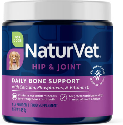 NaturVet Calcium-Phosphorus for Dogs – Supports Strong & Healthy Bones – Enhanced with Essential Minerals & Vitamin D – 454 g Powder