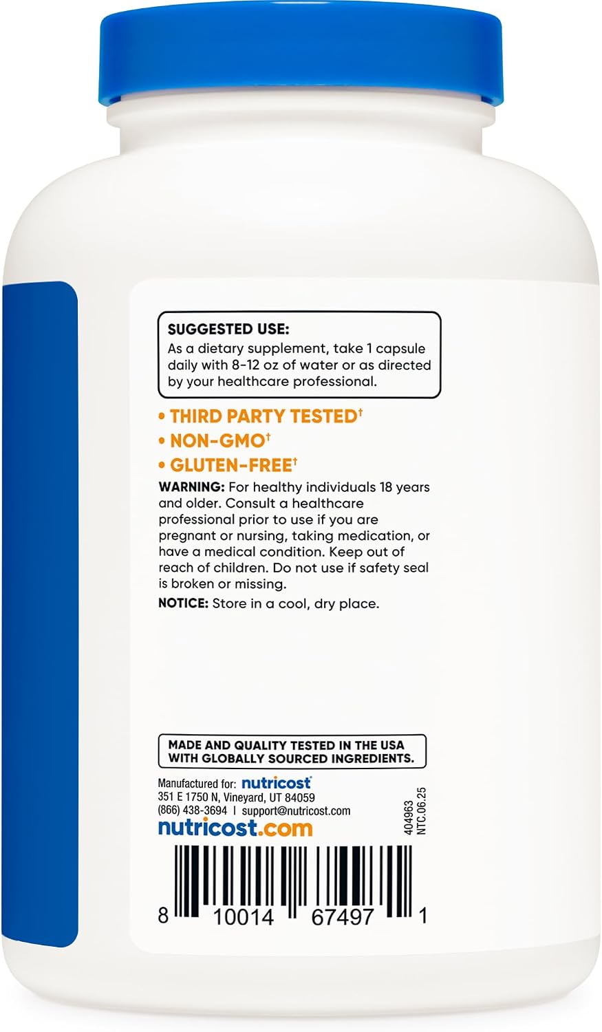 Nutricost Taurine 1000mg Capsules Supplement, 240 Capsules Per Bottle, Non-GMO & Gluten-Free - görsel 4