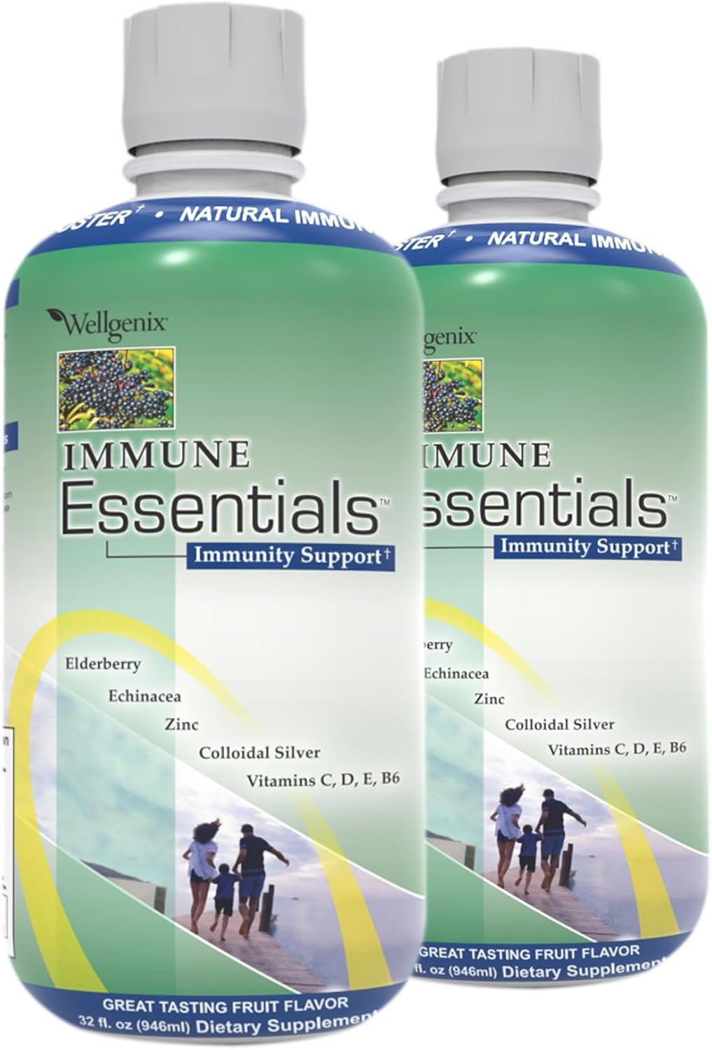 Wellgenix Immune Essentials Liquid Dietary Supplement – Elderberry, Echinacea, Zinc & Vitamin C – Fruit Flavour – 946 ml (Pack of 2) - görsel 1