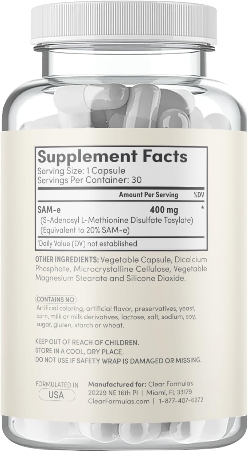 Clear Formulae Bioactive SAM-e 400mg - High Strength SAM-e Supplement with Active S,S Form (30 Servings) - görsel 8