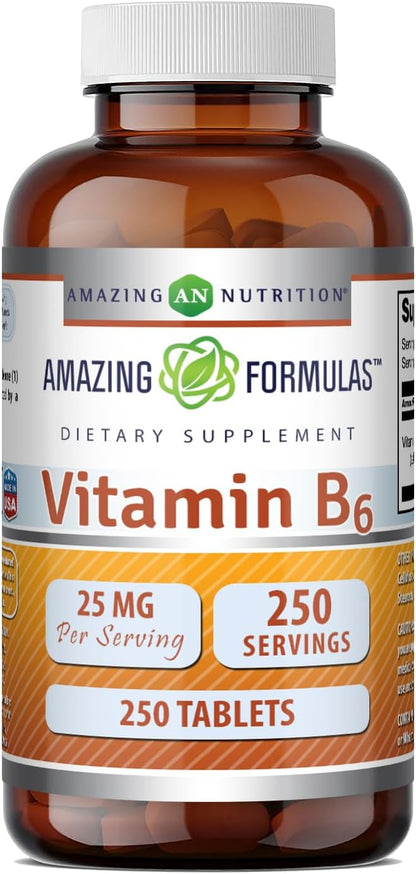 Amazing Formulae Vitamin B6 (Pyridoxine) 25 mg - 250 Tablets
