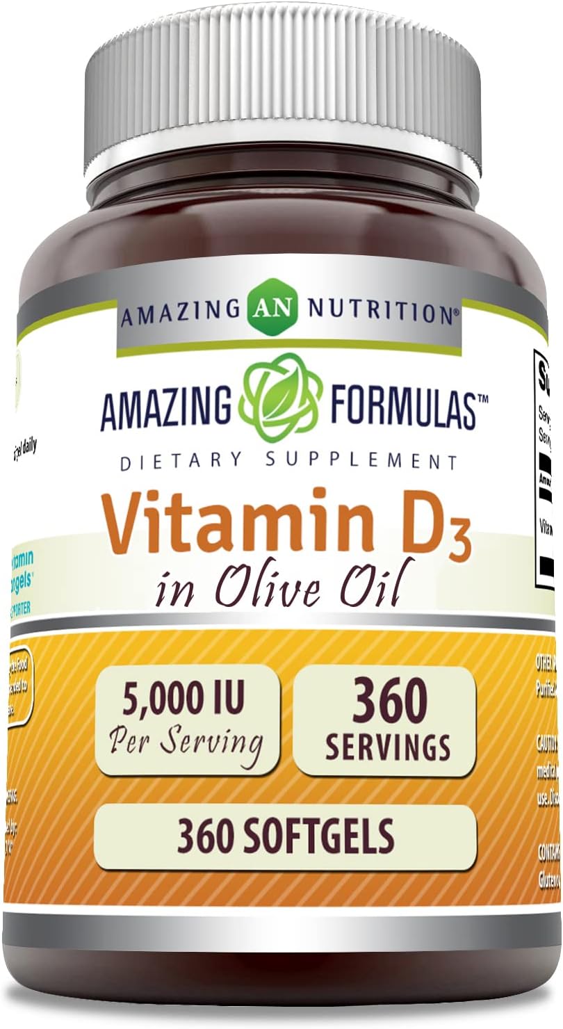 Amazing Formulae Vitamin D3 5000 IU with Olive Oil – 360 Softgels - görsel 1