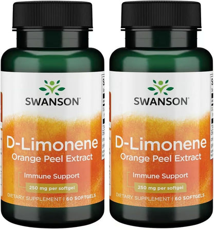 Swanson D-Limonene - Orange Peel Extract Supplement, 250 mg, 60 Capsules (2 Pack)