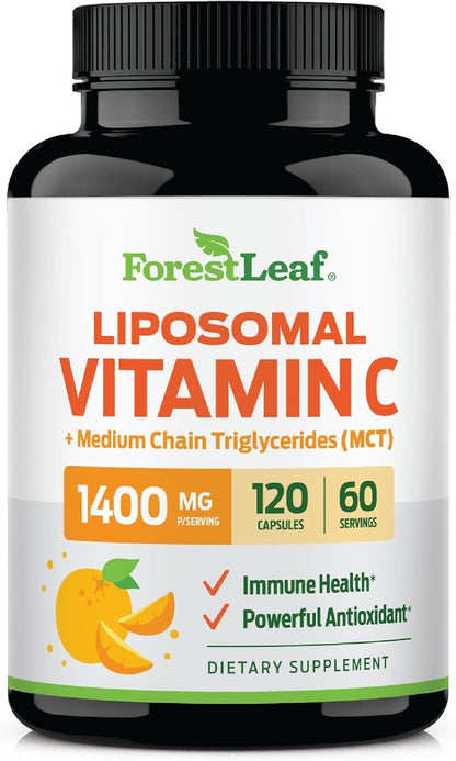 ForestLeaf Liposomal Vitamin C 1400mg Capsules – High-dose Vitamin C Supplement with Coconut Oil for Fast Absorption – 120 Vegan Capsules
