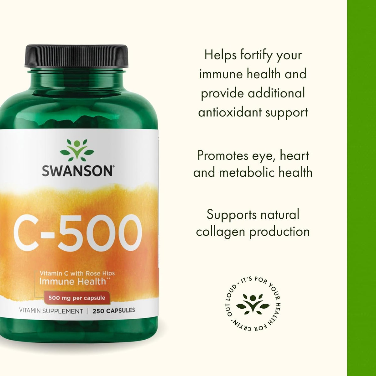 Swanson Vitamin C 500 mg with Rose Hips – 250 Capsules - görsel 4