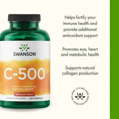 Swanson Vitamin C 500 mg with Rose Hips – 250 Capsules