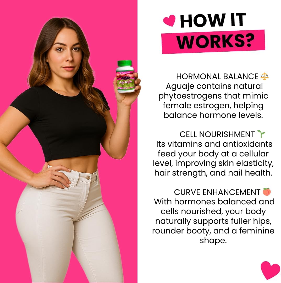 Aguaje Pills for Bigger Bum, Fuller HIPS & Curvier Body – 100% Natural Aguaje Supplement – 550mg x 100 Caps – 3-Month Supply - görsel 3