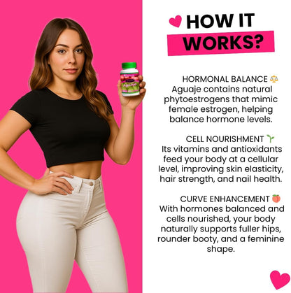 Aguaje Pills for Bigger Bum, Fuller HIPS & Curvier Body – 100% Natural Aguaje Supplement – 550mg x 100 Caps – 3-Month Supply