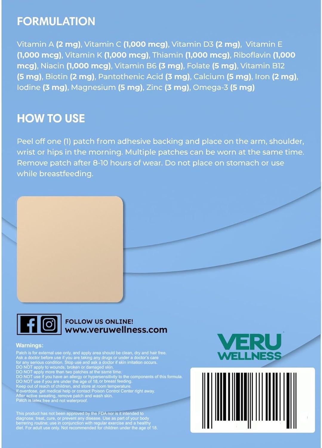 Veru Wellness Prenatal Plus Daily - Essential Multi Prenatal Folate, Calcium, Magnesium - Self Adhesive Patch (60 Patches) - görsel 3