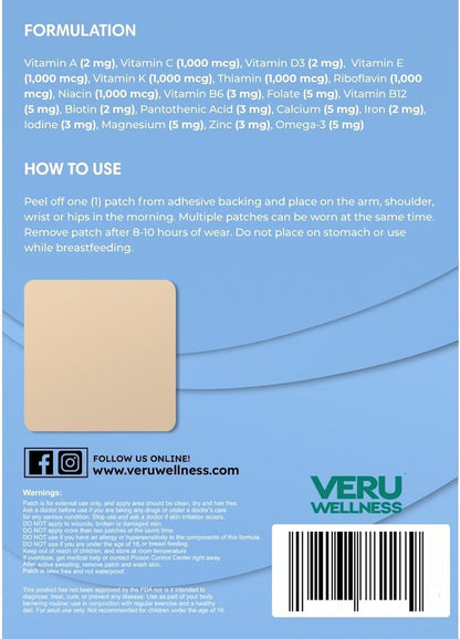 Veru Wellness Prenatal Plus Daily - Essential Multi Prenatal Folate, Calcium, Magnesium - Self Adhesive Patch (60 Patches)