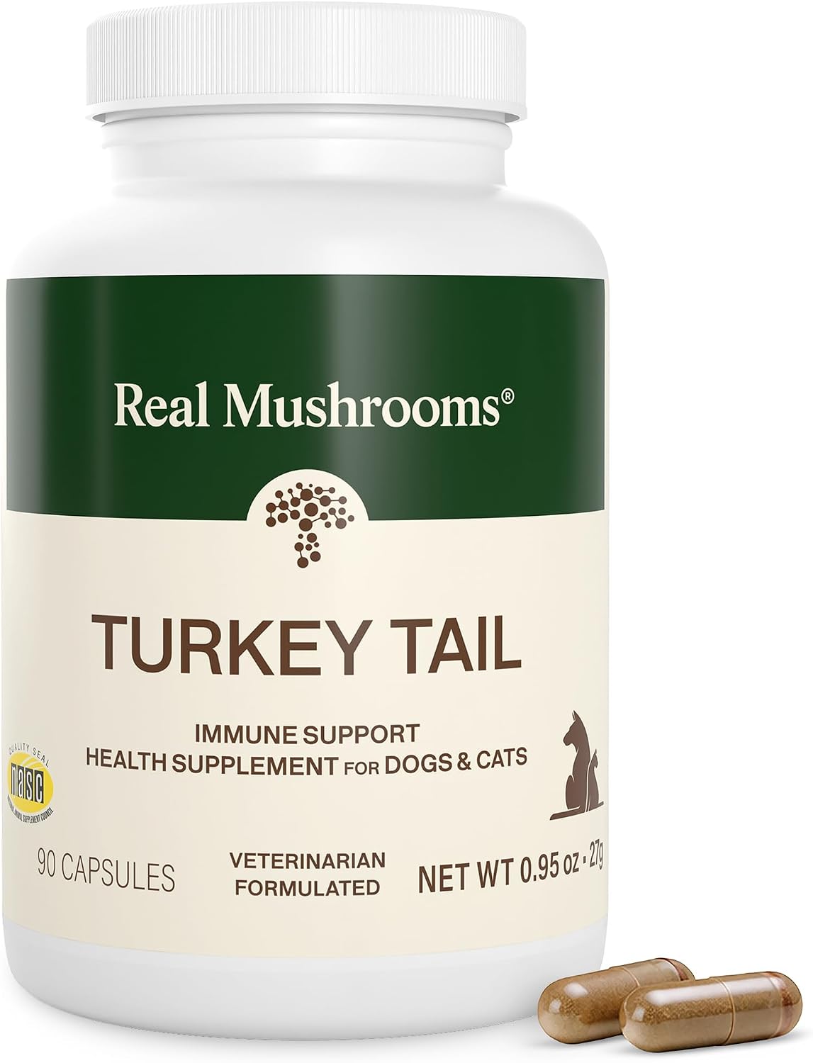 Real Mushrooms Turkey Tail Capsules for Pets – Organic Mushroom Supplement for Dogs and Cats, 90 ct - görsel 1