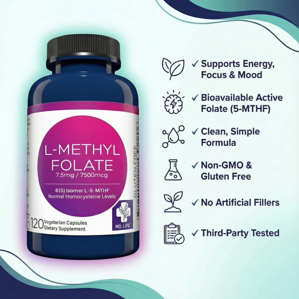 MD Life L-Methylfolate 7.5 mg Supplement, 120 Capsules - görsel 7