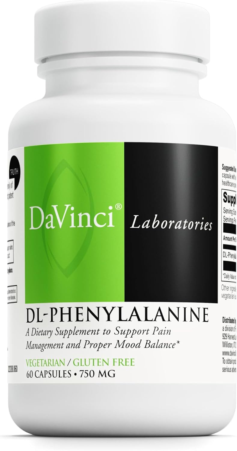 DAVINCI Labs DL-Phenylalanine - Amino Acid Food Supplement to Support Normal Mood and Mental Performance - with 750 mg DL-Phenylalanine per Serving - Gluten-Free - 60 Vegetarian Capsules - görsel 1
