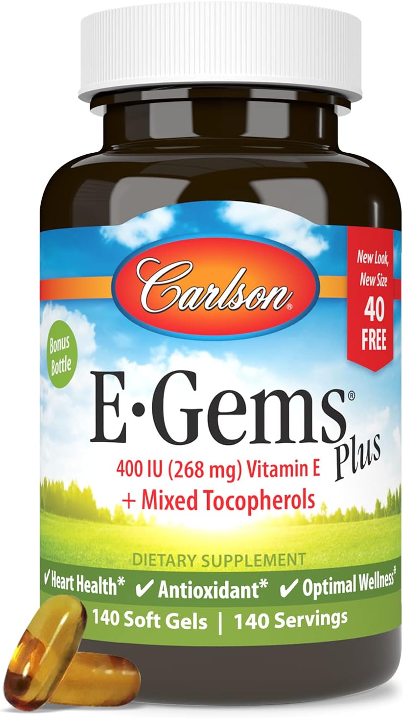 Carlson - E-Gems Plus, 400 IU (268 mg), Natural-Source Vitamin E, Optimal Wellness, 140 Soft Gels - görsel 5