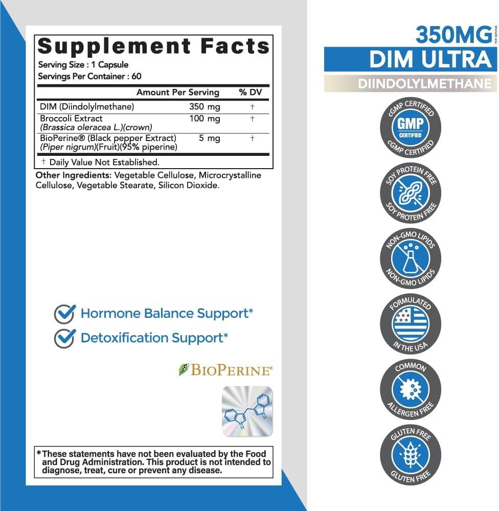 Omvi DIM Ultra 350mg – 60 Capsules with Broccoli Extract and BioPerine - görsel 3