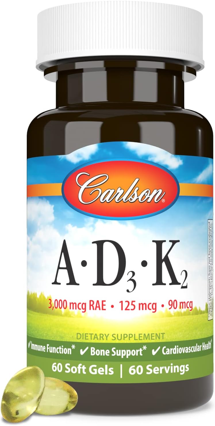Carlson - Vitamins A, D3, K2 - 3000 mcg RAE Vitamin A, 125 mcg Vitamin D3, 90 mcg Vitamin K2 as MK-7 - 60 Softgels - görsel 5