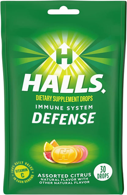 Halls Defence Vitamin C Drops, Assorted Citrus, 30 Count (Pack of 3)