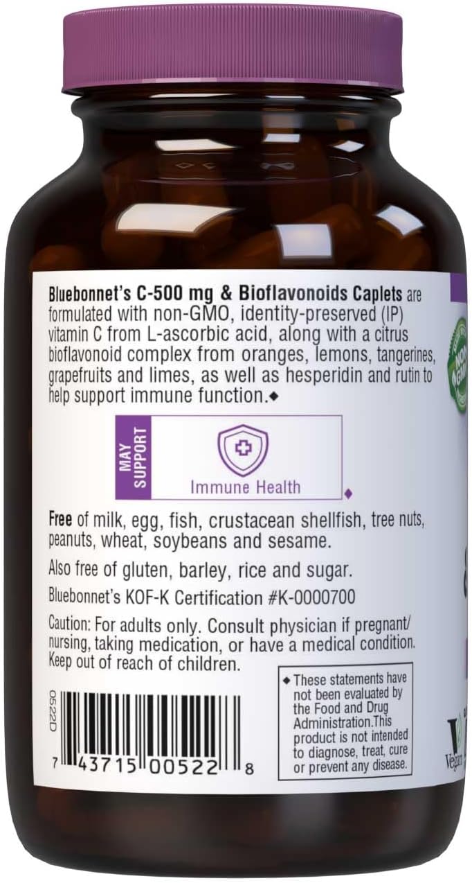 Bluebonnet Vitamin C 500 mg Plus Bioflavonoids Caplets, 90 Count - görsel 3