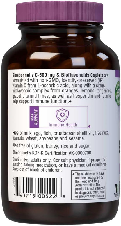 Bluebonnet Vitamin C 500 mg Plus Bioflavonoids Caplets, 90 Count