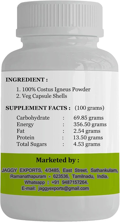 JAGGY Premium Insulin Plant Capsules (Costus Igneus) - 240 Vegetarian Capsules, 60-Day Supply