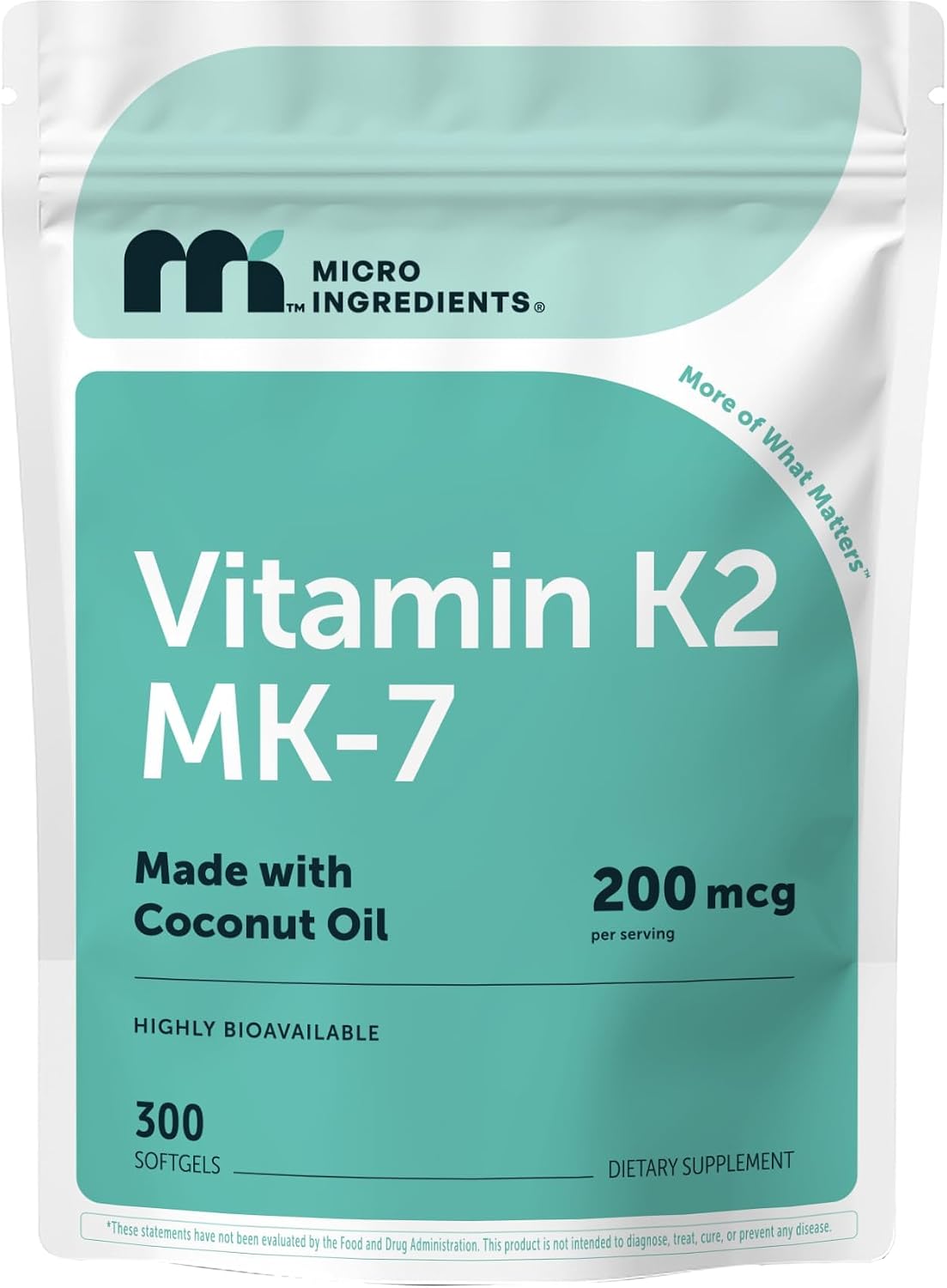 Micro Ingredients Vitamin K2 MK-7 200 mcg, 300 Coconut Oil Softgels – Non-GM Supplement - görsel 1