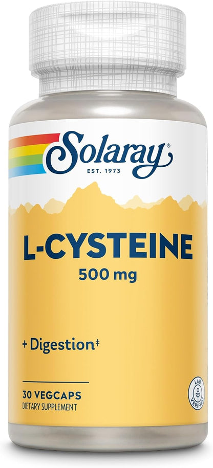 SOLARAY L-Cysteine 500 mg – Digestion, Hair, Skin & Nails Support, Antioxidant Support – 30 VegCaps