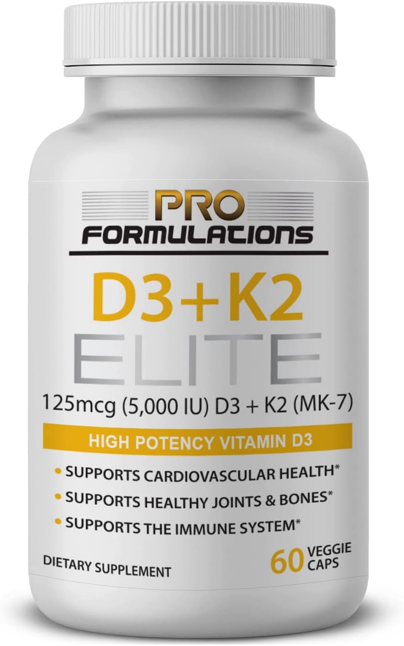 Pro Formulations MD D3 + K2 Elite – Vitamin D3 + Vitamin K2 (MK-7) – 60 Capsules - görsel 1