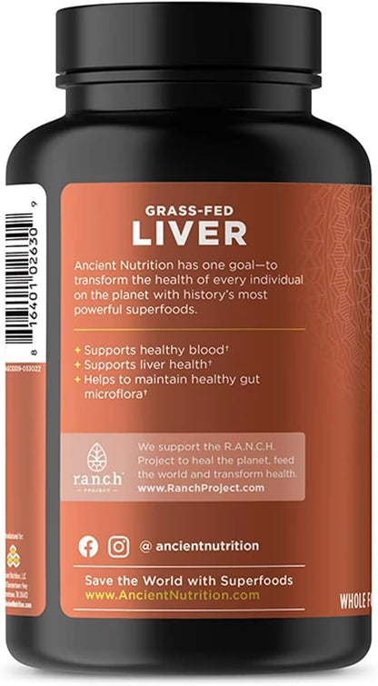 Ancient Nutrition Organ Supplements, Grass-Fed and Wild Organ Complex Capsules, Beef and Lamb Liver, 180 Capsules
