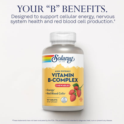 SOLARAY Vitamin B-Complex Chewables – Strawberry Flavour – 50 Tablets