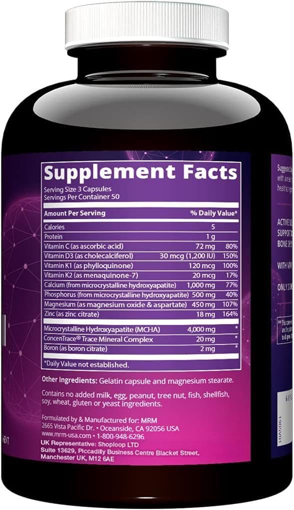 MRM Nutrition Bone Maximiser III - MCHA Calcium, Vitamin D3, K2 MK-7, Magnesium & Zinc, Bone Health Supplement for Women & Men - görsel 2