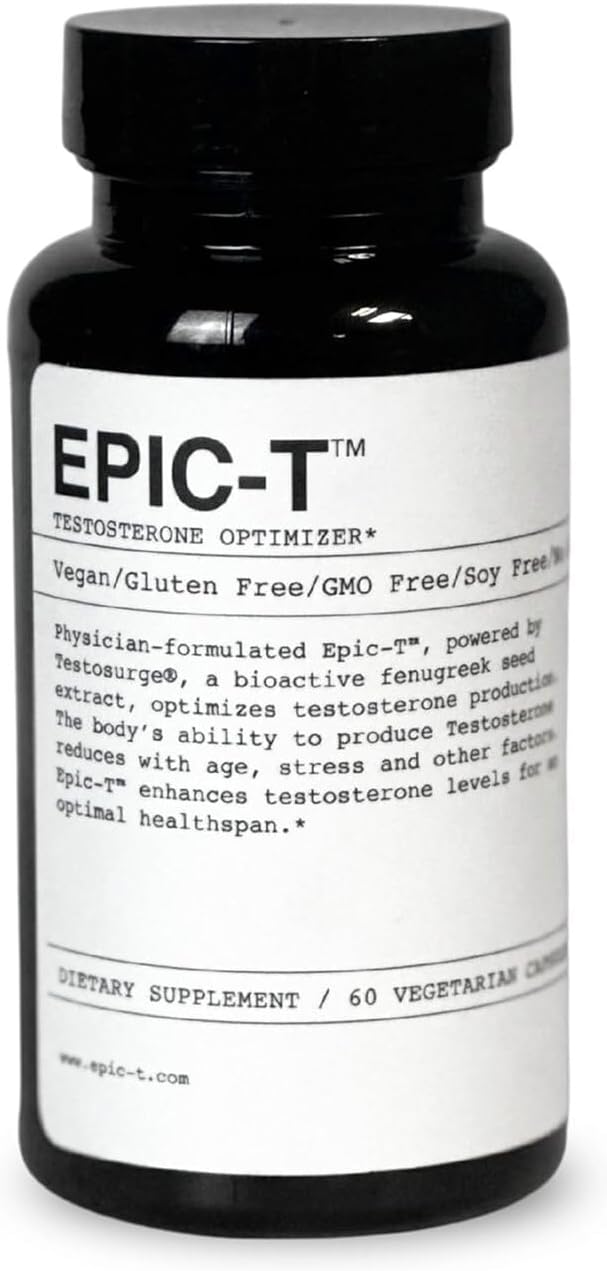 EPIC-T Testosterone Support for Men | Clinically Studied Testosurge® Fenugreek | B-Complex, Zinc, Boron, Rhodiola | Vegan, Non-GMO | 60 Capsules - görsel 1