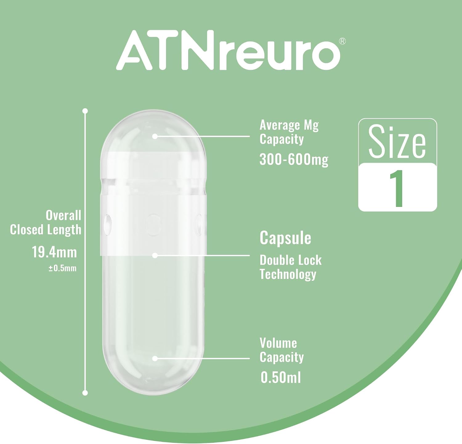 ATNreuro Size 1 Empty Vegan Capsule with 2 Micro Spoons - 100 Count Vegetarian Capsules - Empty Pill Capsules for Powders Supplements - görsel 4