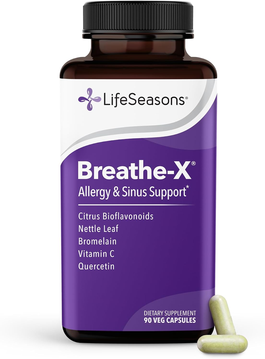 Breathe-X - Allergy & Sinus Relief Supplement - Supports Sinuses & Nasal Discomfort - Non-Drowsy & Fast-Acting - Quercetin, Bromelain, Citrus Bioflavonoids, Nettle Leaf & Vitamin C - 90 Capsules - görsel 1