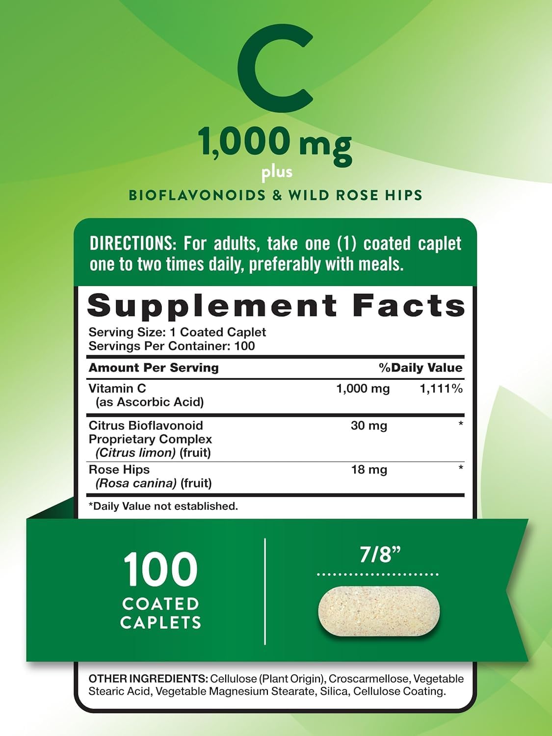 Nature's Truth Vitamin C 1000 mg with Bioflavonoids & Wild Rose Hips Coated Caplets - 100 Caplets (Pack of 3) - görsel 2