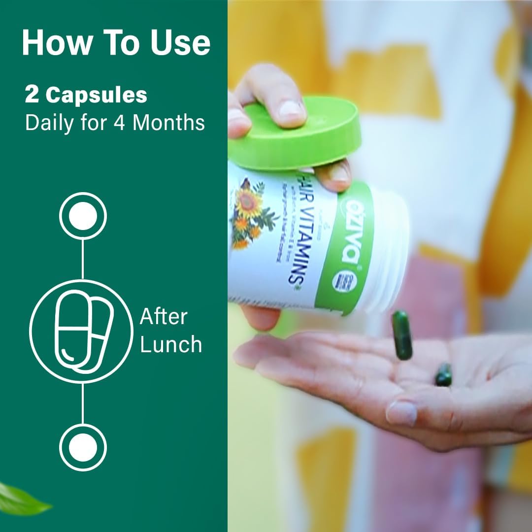 OZIVA Plant Based Hair Vitamins - with Omega-3, Biotin & Vitamin E - Certified Clean & Vegan - 60 Capsules - görsel 5